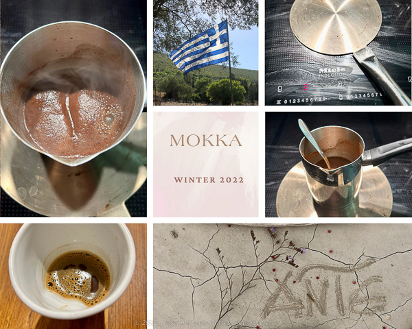 Collage mit den Zubereitungsschritten für echten griechischen Mokka