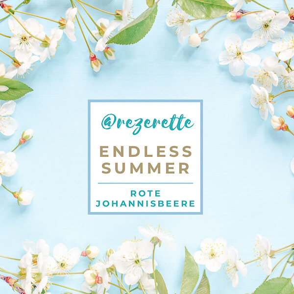 Grafik mit dem Text „Endless Summer – Rote Johannisbeere“ auf hellblauem Hintergrund.