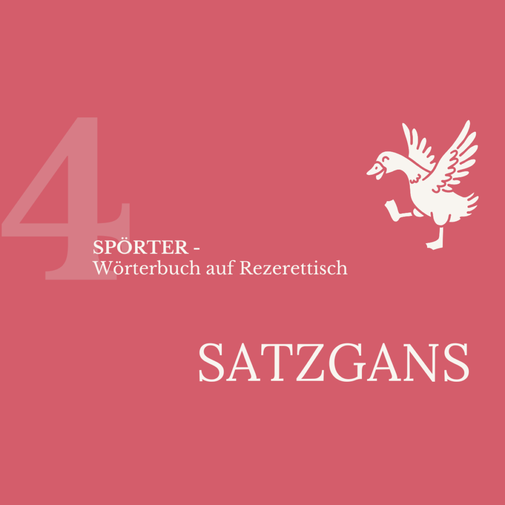 Spörter 4: Satzgans Gans auf pinkem Hintergrund mit weißer Schrift und weißem Symbol.