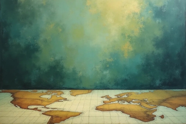 Stimmungsvolle Wand in Salbeigrün mit angedeuteter Wischtechnik mit Weltkarte.