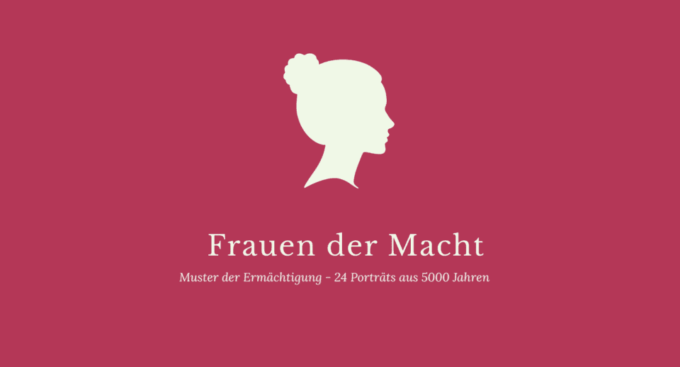 Seriencover Frauen der Macht. Gemme in beige auf himbeerroten Hintergrund