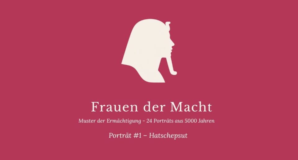 Seriencover Frauen der Macht Porträt #5 Malintzin — himbeerrotes Titelbild mit weiblicher Silhouette mit Nemes.