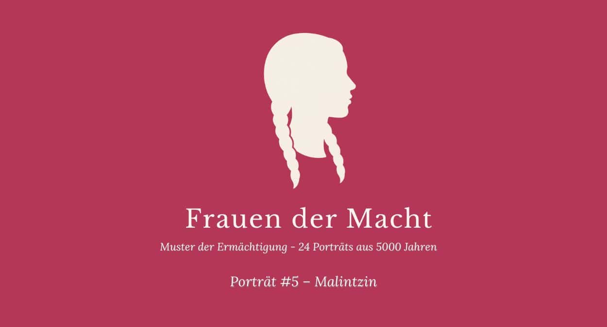 Seriencover Frauen der Macht Porträt #5 Malintzin — himbeerrotes Titelbild mit weiblicher Silhouette und geflochtenen Zöpfen