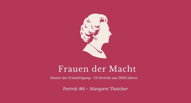 Seriencover Frauen der Macht Porträt #6 Margaret Thatcher — himbeerrotes Titelbild mit weiblicher Silhouette und tupiertem Haar und Ohrsteckern