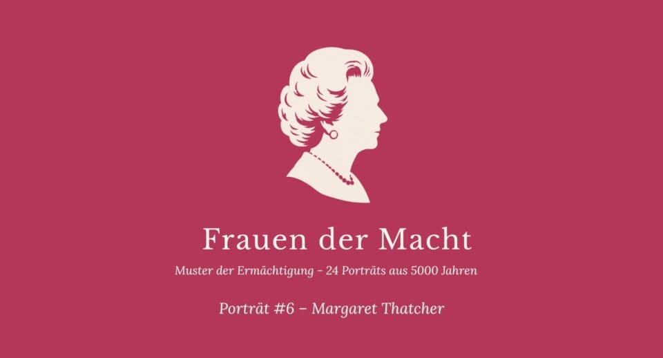 Seriencover Frauen der Macht Porträt #6 Margaret Thatcher — himbeerrotes Titelbild mit weiblicher Silhouette und tupiertem Haar und Ohrsteckern