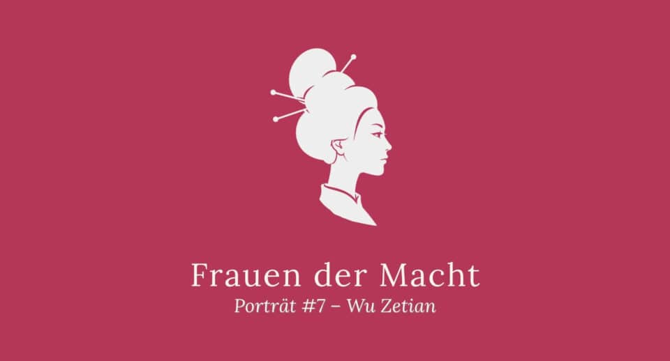 Seriencover Frauen der Macht Porträt #7 Wu Zetian –himbeerrotes Titelbild mit weiblicher Silhouette und Tang Hochsteckfrisur mit drei Nadeln
